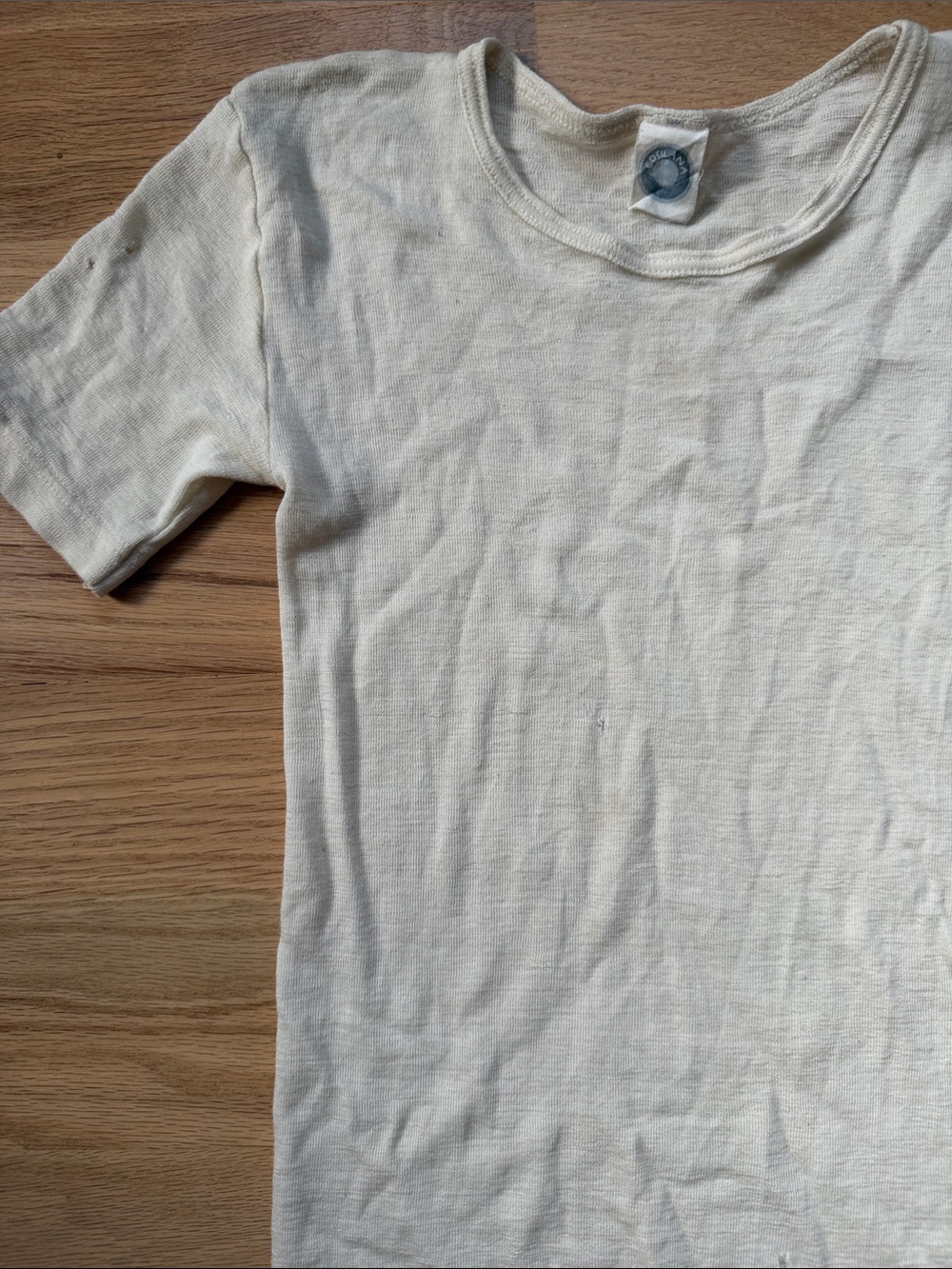 Cosilana German merino wool/silk crewneck cream short sleeve top sz EUR 152 - Picture 2 of 15